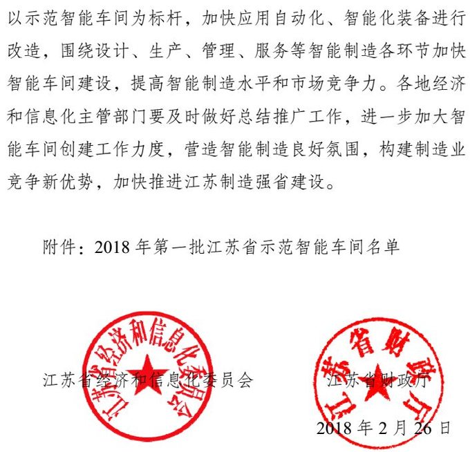 智能，智能車間，示范智能車間，江蘇省示范智能能車間